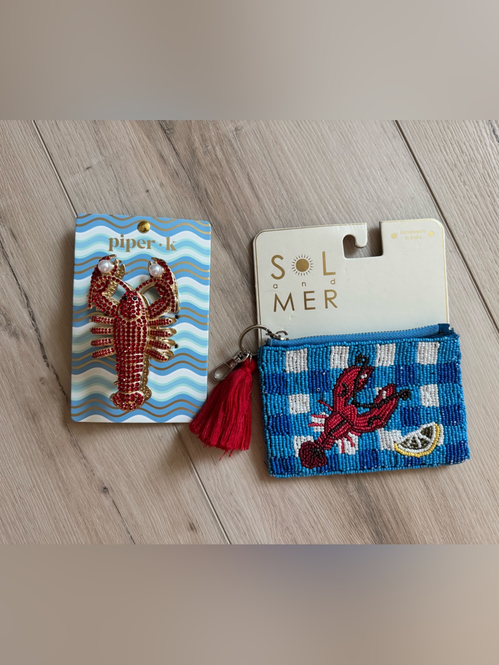 Sol and Mer Lobster Beaded Coin Pouch and Piper K Lobster Hair Clip